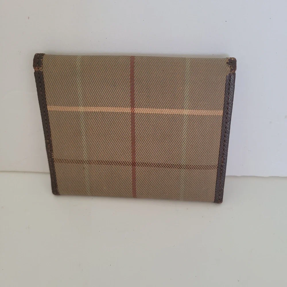Vintage‎ Burberrys London Nova Check Card Holder Coin Purse Brown Leather Wallet